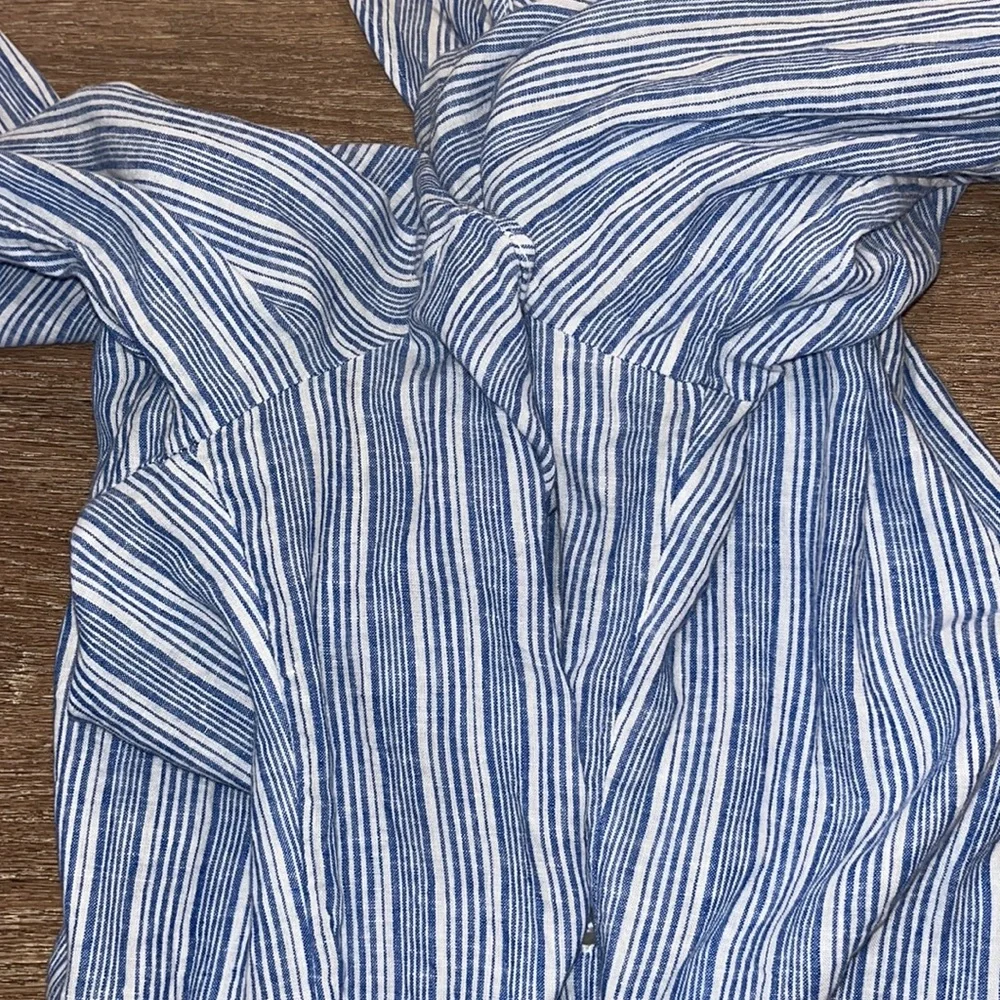 Free People Blue/White Striped Off-The-Shoulder Blouse Top - Picture 12 of 15
